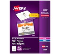 Avery Customizable Name Badges with Clips, 3" x 4", Clear Name Tag Holders with White Printable Inserts, 40 Clip Style Name Badges (5384)