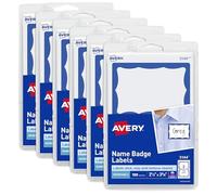 Avery Customizable Name Tags, 2-1/3" x 3-3/8", White with Blue Border, 6 Packs of 100, 600 Removable Name Badges Total (44144)