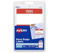 Avery Customizable Name Tags, Hello My Name is, White, Red Border, Removable Adhesive, Laser/Inkjet Printable, 100 Total (5140)