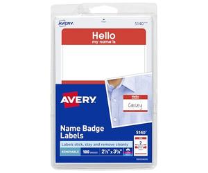 Avery Customizable Name Tags, Hello My Name is, White, Red Border, Removable Adhesive, Laser/Inkjet Printable, 100 Total (5140)