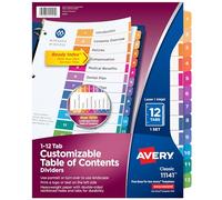 Avery Dividers for 3 Ring Binders, 12 Tabs per Set, Customizable Table of Contents, Multicolor Tabs, Great for Organizing Reports, Projects, and More (11141)