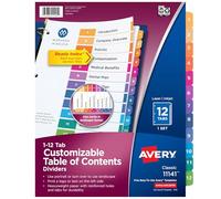 Avery 12 Tab Dividers for 3 Ring Binders, Customizable Table of Contents, Multicolor Tabs, 1 Set (11141)
