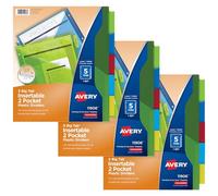 Avery Dividers for 3 Ring Binders, 5-Tab Binder Dividers, Two-Pocket Plastic Binder Dividers, Insertable Big Tabs, Multicolor, 3 Sets (71906)