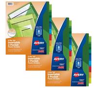 Avery Dividers for 3 Ring Binders, 8-Tab Binder Dividers, Two-Pocket Plastic Binder Dividers, Insertable Big Tabs, Multicolor, 3 Sets (71907)