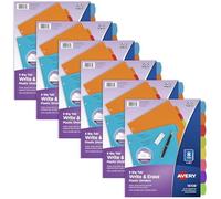 Avery Durable Binder Dividers with Tabs - 8 Assorted Colored tab Set - Plastic Write & Erase 3 Ring Binder Dividers (6 Pack)