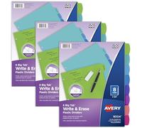 Avery Durable Binder Dividers with Tabs, Plastic 8-Tab Write & Erase 3 Ring Binder Dividers, Pastel Colors (3 Pack)