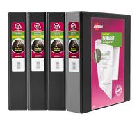Avery Durable View 3 Ring Binder, 1-1/2 Inch Slant Rings, 4 Black Binders (05738)