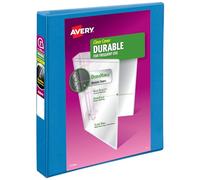 Avery Durable View 3 Ring Binder, 1 Inch Slant Rings, 250-Sheet Capacity, DuraHinge, 1.4 Inch Wide Spine, Customizable Clear Covers and Spine, 1 Pool Blue Binder (17831)