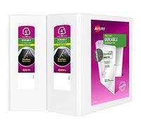 Avery Durable View 3 Ring Binder, 4 Inch EZD Rings, 2 White Binders (09801) | For Heavy School, Home and Office Use, DuraHinge® Tear-Resistant Spine, DuraEdge® Split-Resistant Sides, Clear Overlays