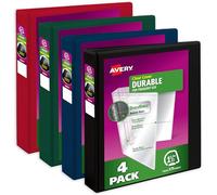 Avery Durable View 3 Ring Binders, 1.5 Inch Slant Rings, 375-Sheet Capacity, DuraHinge, 2.1 Inch Wide Spine, Customizable Clear Covers and Spine, Dark Colors (4-Pack of 05622)