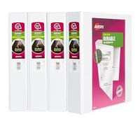 Avery Durable View 3 Ring Binders for Home School Supplies, Office Needs, or Home Organization, 1.5" Slant Ring, 4 White Binders (17576)