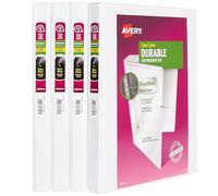 Avery Durable View 3 Ring Binders for Home, School Supplies, Office, or Organization Needs, 0.5" Slant Ring, 4 Pack White Binders (03362)
