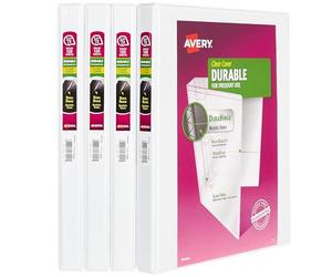 Avery Durable View 3 Ring Binders for Home, School Supplies, Office, or Organization Needs, 0.5" Slant Ring, 4 Pack White Binders (03362)