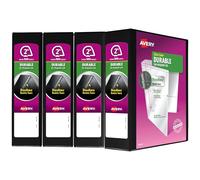 Avery Durable View Binder, 2" Slant Rings, 500-Sheet Capacity, DuraHinge, Pack of 4 Black 3-Ring Binders (05739)