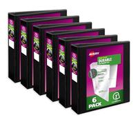 Avery Durable View Binder, 3" Slant Rings, 600-Sheet Capacity, DuraHinge, Black, Case Pack of 6 (17041)