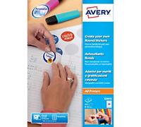 Avery E3613 Round Reward Stickers Self Adhesive 40 mm White 8 Sheets of 24 Labels