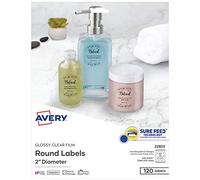 Avery Easy Peel Print-to-The-Edge Glossy Clear Round Labels, 2" Diameter, Pack of 120 (22825)