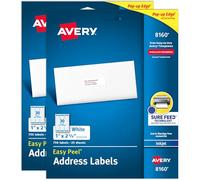 Avery Easy Peel Printable Address Labels with Sure Feed, 1" x 2-5/8", White, 750 per Pack, 2 Packs, 1,500 Blank Mailing Labels Total (08160)