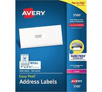 Avery 5160 White Self-Adhesive Address Labels (White, Self-Adhesive Labels, Laser, Rectangular with Rounded Corners, 3000 Items, 100 Sheets)