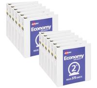 Avery Economy View 3 Ring Binders, 2" Round Rings, 12 White Binders (05731)
