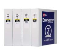 Avery Economy View 3 Ring Binders, 2" Round Rings, 4 White Binders (19202)