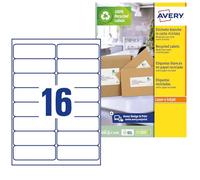 Avery España LR7162-15 Recycled White A4 Adhesive Labels 240 Labels, 99.1x33.9mm, Box 15Sheets