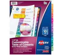 Avery Extra-Wide Ready Index Dividers for 3 Ring Binders, 10 Tab Set, Printable Table of Contents, White Paper, Multicolored Tabs, Works with Sheet Protectors, 1 Set (11165)
