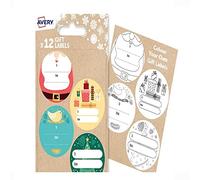 Avery Festive Gift Labels, Special Kids Pack with Colouring in Sheet - 12 PCS Gift Label Stickers, Premium Christmas Name Labels and Gift Wrap Decoration.