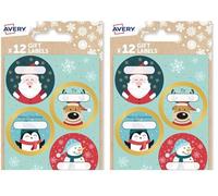 Avery Festive Label Pack with Father Christmas/Santa Design - 12 PCS Gift Label Stickers, Premium Christmas Name Labels and Gift Wrap Decoration. (Pack of 2)