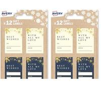 Avery Festive Label Pack with Reindeer Designs - 12 PCS Gift Label Stickers, Premium Christmas Name Labels and Gift Wrap Decoration (Pack of 2)