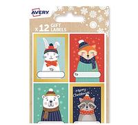 Avery Festive Label Pack with Winter Animals Designs - 12 PCS Gift Label Stickers, Premium Christmas Name Labels and Gift Wrap Decoration.