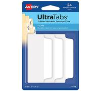 Avery Filing Ultra Tabs, 3" x 1.5", 2-Side Writable, White, 24 Repositionable File Tabs (74776)