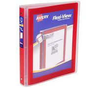 Avery Flexi-View 3 Ring Binder, 1 Inch Round Rings, 1 Red Binder (17606) | For School, Home and Office Organization, Preprinted Cover Frame, Interior Storage Pocket, Business Card Holder, Nonstick