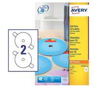 Avery Full Face CD/DVD Matt Label 117mm Diameter 2 Per A4 Sheet White (Pack 50 Labels) L7676-25