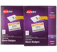 Avery Garment-Friendly Clip Style Name Badge Holders, with Inserts, 100 Badges per Pack, 2 Packs (template 74461)