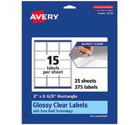 Avery Glossy Clear Rectangle Labels with Sure Feed, 2" x 2-5/8", 375 Glossy Clear Labels, Laser/Inkjet Printable Labels