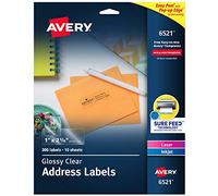 Avery Glossy Crystal Clear Address Labels for Laser & Inkjet Printers, 1" x 2-5/8", 300 Labels (6521)