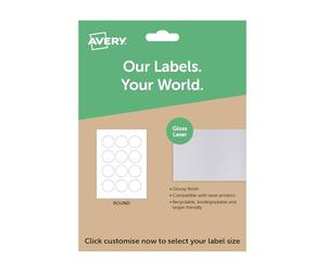 Avery Glossy Round Labels for Laser Printers, A4 Printable Sticker Sheets for Custom & Personalised Product, Candle & Gift Labelling