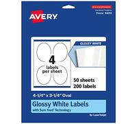 Avery Glossy White Oval Labels with Sure Feed, 4.25" x 3.25", 200 Glossy White Labels, Print-to-The-Edge, Permanent Label Adhesive, Laser/Inkjet Printable Labels