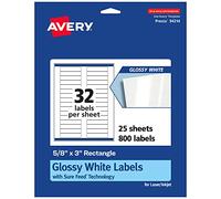 Avery Glossy White Rectangle Labels with Sure Feed, 5/8" x 3", 800 Glossy White Labels, Permanent Label Adhesive, Laser/Inkjet Printable Labels