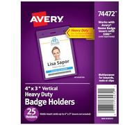 Avery Heavy Duty Badge Holders, 4" x 3", 25 Vertical ID Badge Holders (74472)