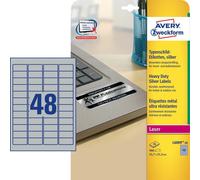 Avery Heavy Duty Labels Laser 48 per Sheet 45.7x21.2mm Silver Ref L6009-20