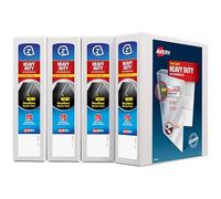 Avery Heavy Duty View 3 Ring Binder, 2" One Touch Slant Ring, Holds 8.5" x 11" Paper, 4 White Binders (79192)