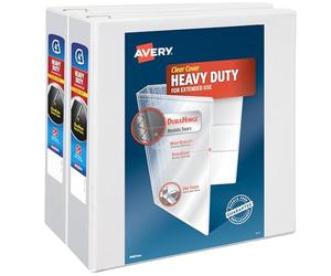 Avery Heavy Duty View 3 Ring Binder, 4" One Touch Slant Ring, Holds 8.5" x 11" Paper, 2 White Binders (79875)