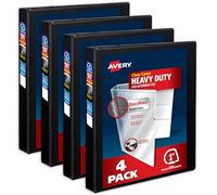 Avery Heavy-Duty View 3 Ring Binders, 1 Inch One Touch Slant Rings, DuraHinge, 1.4 Inch Wide Spine, Customizable Clear Cover and Spine, Black Binders (4-Pack of 79868)