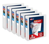 Avery Heavy-Duty View 3 Ring Binders, 2 Inch One Touch Slant Rings, DuraHinge, 2.8 Inch Wide Spine, Customizable Clear Cover and Spine, White Binders (6-Pack of 79792)