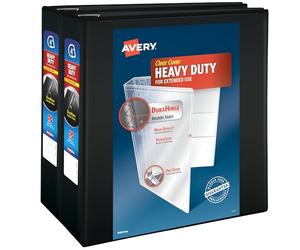 Avery® Heavy-Duty View 3 Ring Binders, 4" Slant Rings, 2 Black Binders | For Heavy School, Home and Office Use, DuraHinge Tear-Resistant Spine, DuraEdge Split-Resistant Sides, Linen-Texture Finish