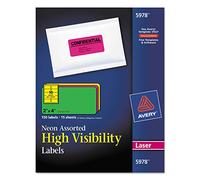 Avery : High-Visibility Labels for Laser Printer, 2 x 4, Assorted Neons, 150 per Pack -:- Sold as 2 Packs of - 150 - / - Total of 300 Each