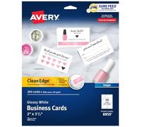 Avery Ink Jet One-Side Printable Clean Edge Business Cards, White, One-Side Glossy, Pack of 200 (8859)