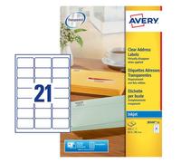Avery Inkjet Address Label 63.5x38.1mm 21 Per A4 Sheet Clear (Pack 525 Labels) J8560-25